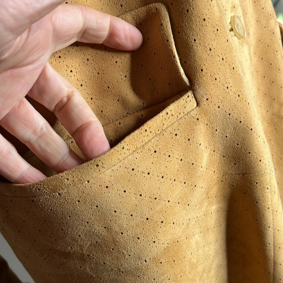 Revillon Paris Sz 40 Nubuk Laser Perforated Suede Leather 3/4 Coat Jacket - Picture 7 of 12